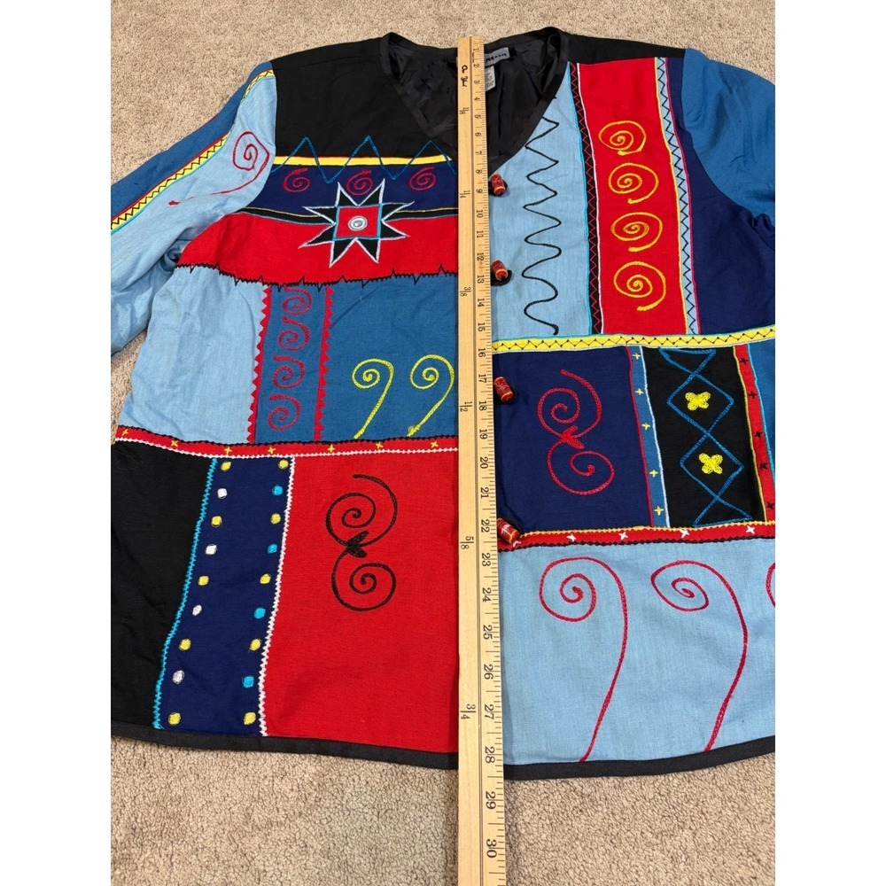 Indigo Moon Patchwork Jacket Colorful Embroidered V-Neck Button Front vintage - Picture 3 of 10